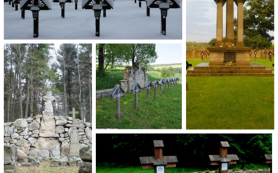 Koláž Jurkovičových hřbitovů v Haliči