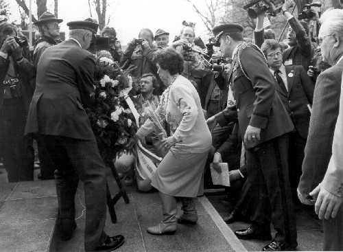Současný pomník vojákům americké armády v městských sadech v Chebu byl slavnostně odhalen 27.4.1990 za účasti tehdejší velvyslankyně USA v ČSFR paní Shirley Jane Temple-Blackové