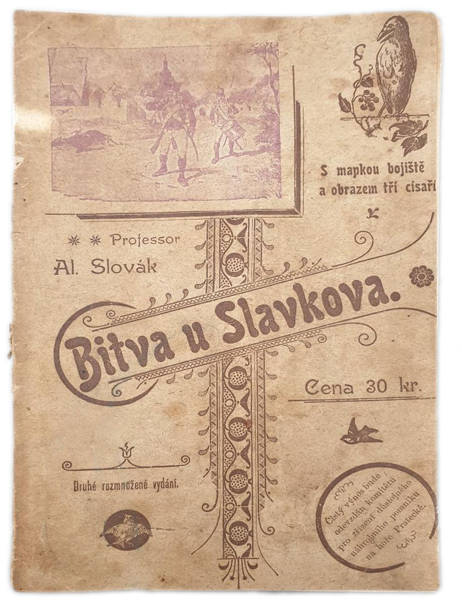 Titulní strana 2. vydání knihy Aloise Slováka Bitva u Slavkova z roku 1898.